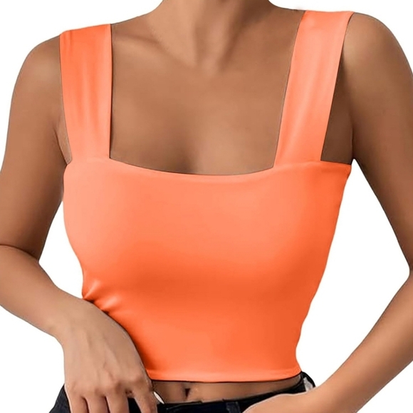 Cloth by Design Women's Orange Cropped Camisole Sleeveless Tank Top Wide Straps - Picture 1 of 16
